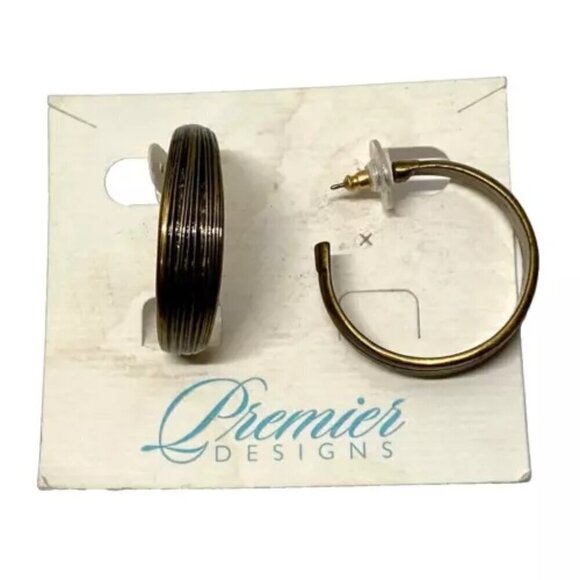 Premier Designs Hoop Earrings Gold Tone Black Paint Stud Post Fashion NWT - Picture 1 of 7